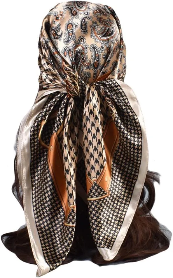 K-Elewon 35" Large Women's Satin Square Silk Feeling Hair Scarf Wrap Headscarf