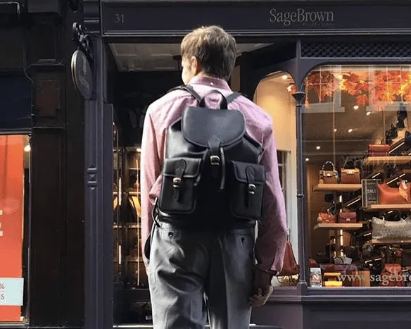 Large Leather Backpack - Black