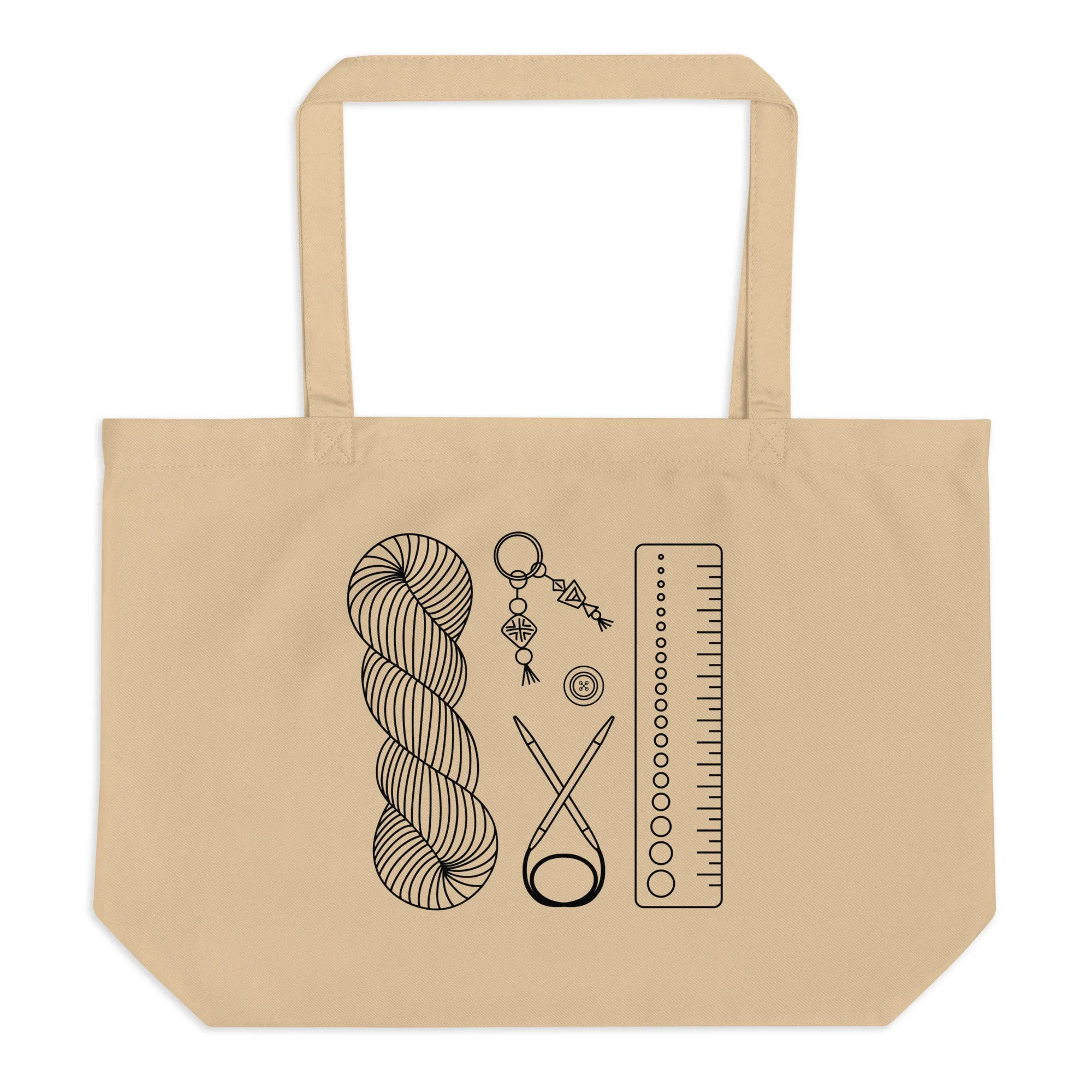 Large Organic Cotton Knitting Project Tote Bag