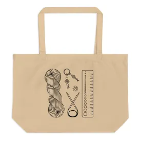 Large Organic Cotton Knitting Project Tote Bag