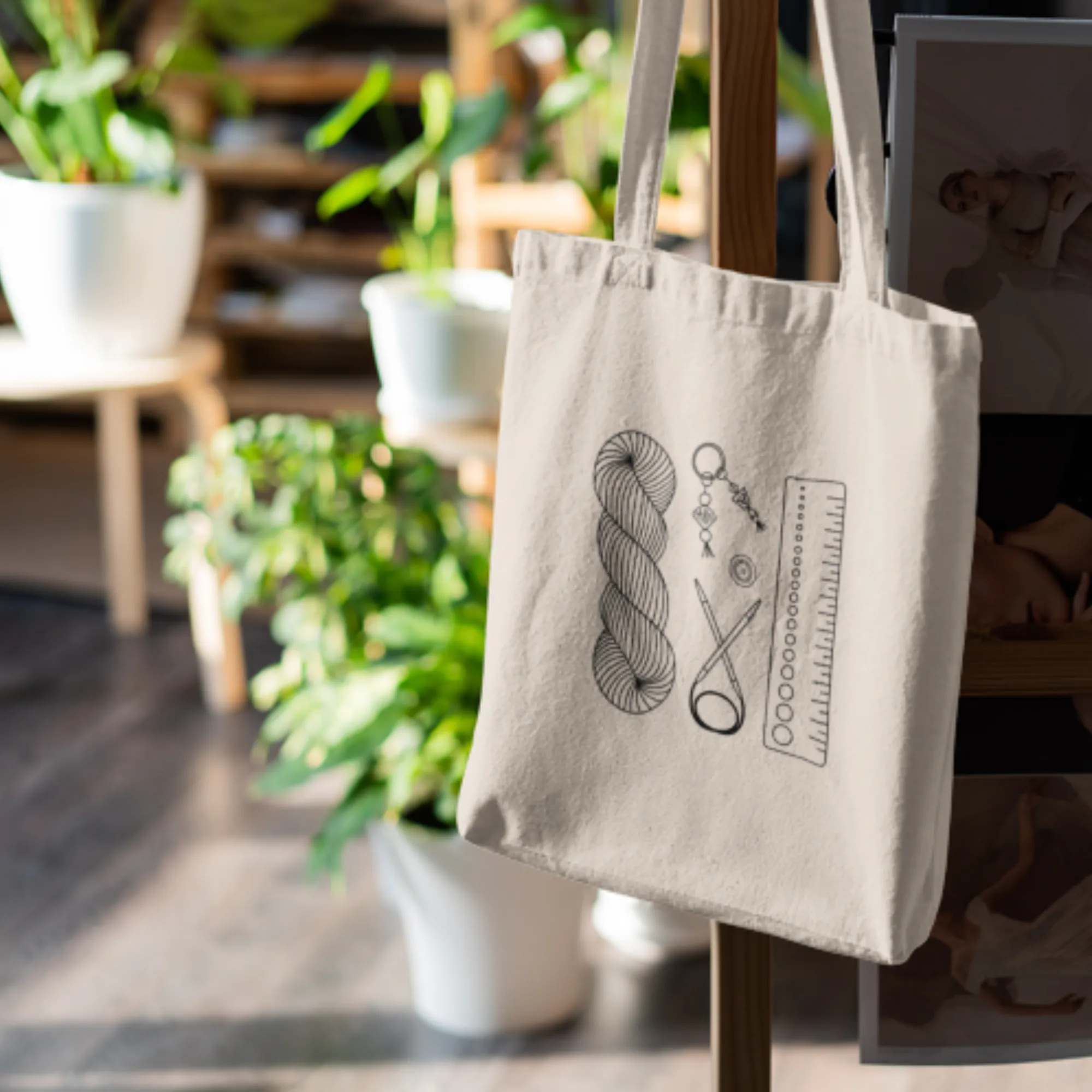 Large Organic Cotton Knitting Project Tote Bag
