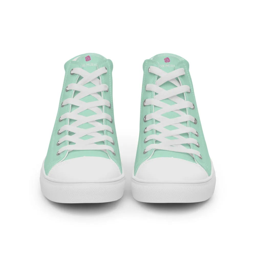Light Blue Men's High Tops, Solid Light Pastel Blue Color Men’s High Top Canvas Sneaker Shoes (US Size: 5-13)