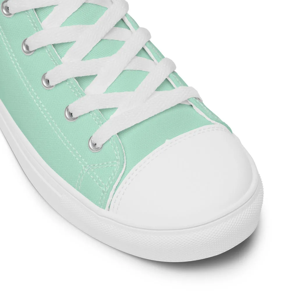 Light Blue Men's High Tops, Solid Light Pastel Blue Color Men’s High Top Canvas Sneaker Shoes (US Size: 5-13)