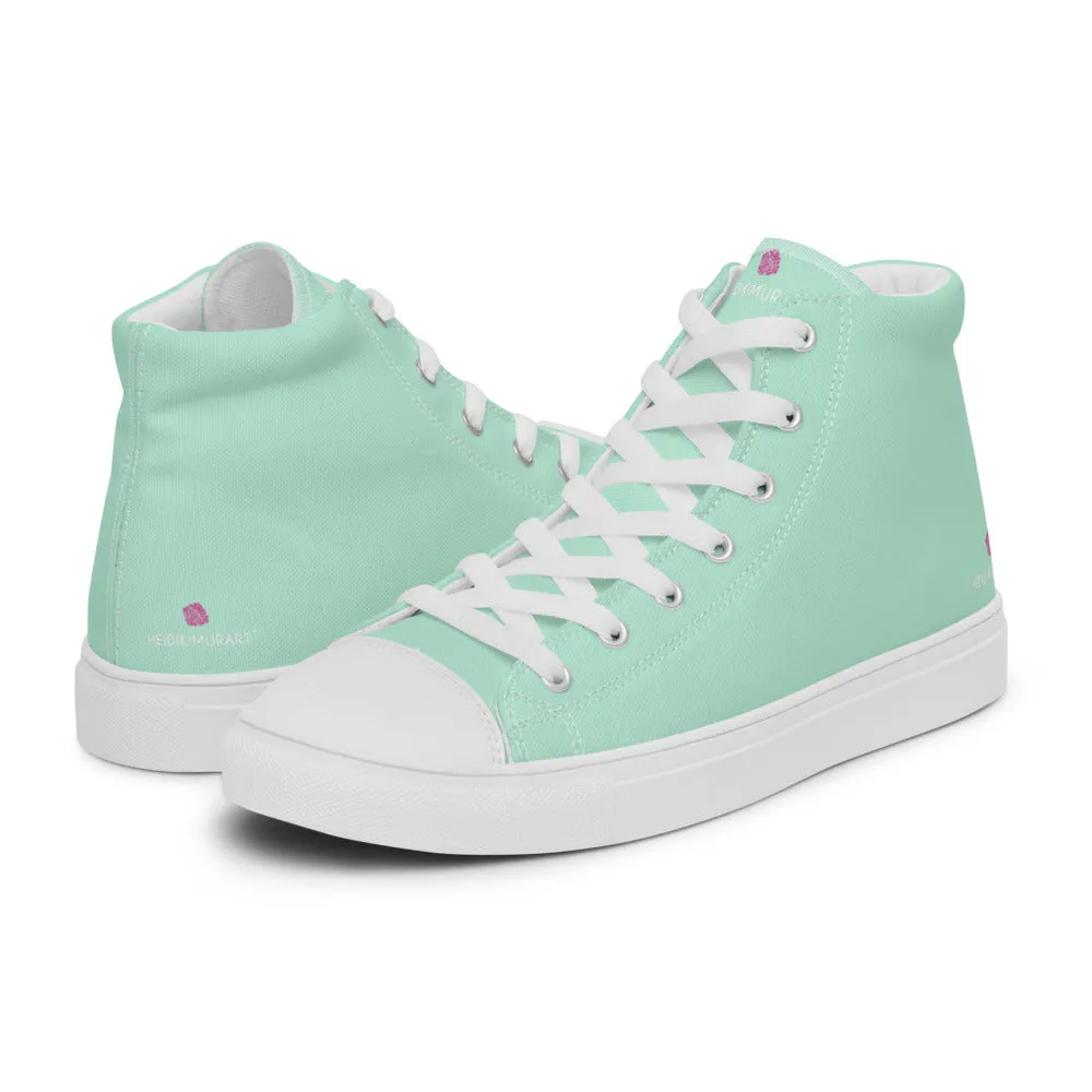 Light Blue Men's High Tops, Solid Light Pastel Blue Color Men’s High Top Canvas Sneaker Shoes (US Size: 5-13)