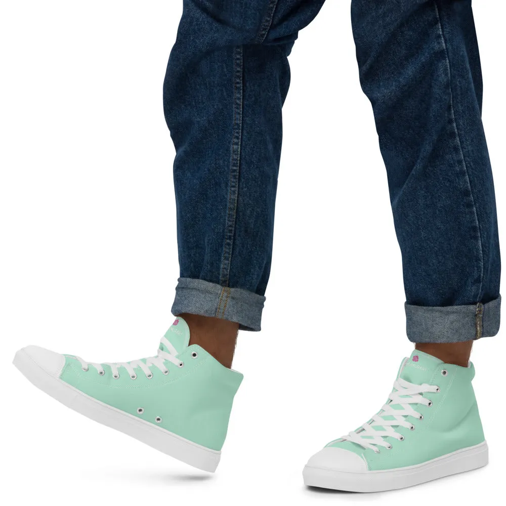 Light Blue Men's High Tops, Solid Light Pastel Blue Color Men’s High Top Canvas Sneaker Shoes (US Size: 5-13)