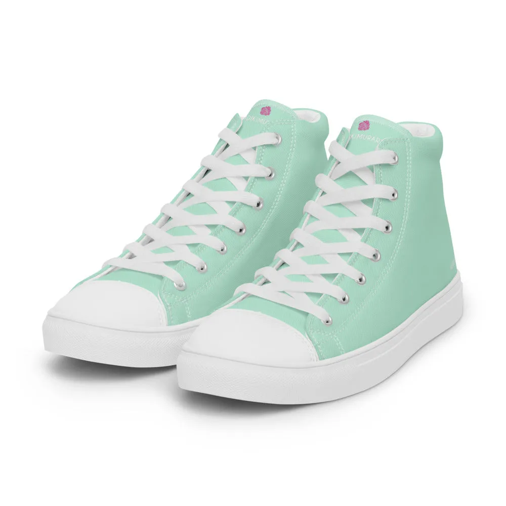 Light Blue Men's High Tops, Solid Light Pastel Blue Color Men’s High Top Canvas Sneaker Shoes (US Size: 5-13)