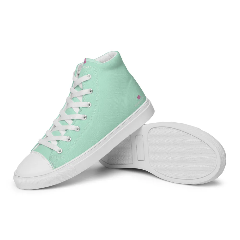 Light Blue Men's High Tops, Solid Light Pastel Blue Color Men’s High Top Canvas Sneaker Shoes (US Size: 5-13)