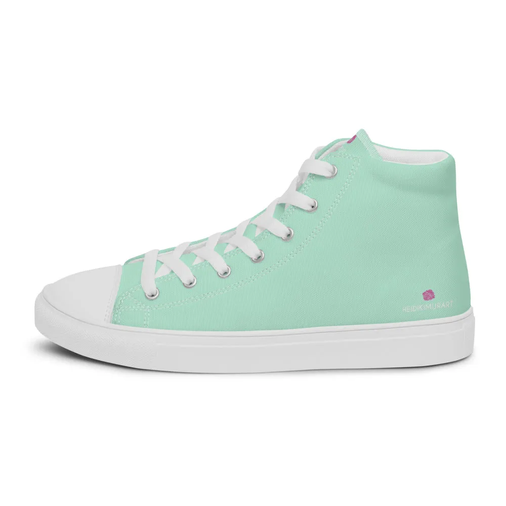 Light Blue Men's High Tops, Solid Light Pastel Blue Color Men’s High Top Canvas Sneaker Shoes (US Size: 5-13)