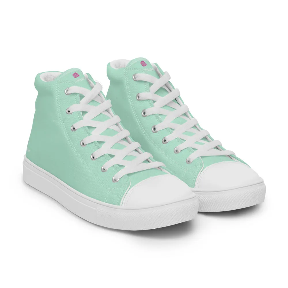 Light Blue Men's High Tops, Solid Light Pastel Blue Color Men’s High Top Canvas Sneaker Shoes (US Size: 5-13)