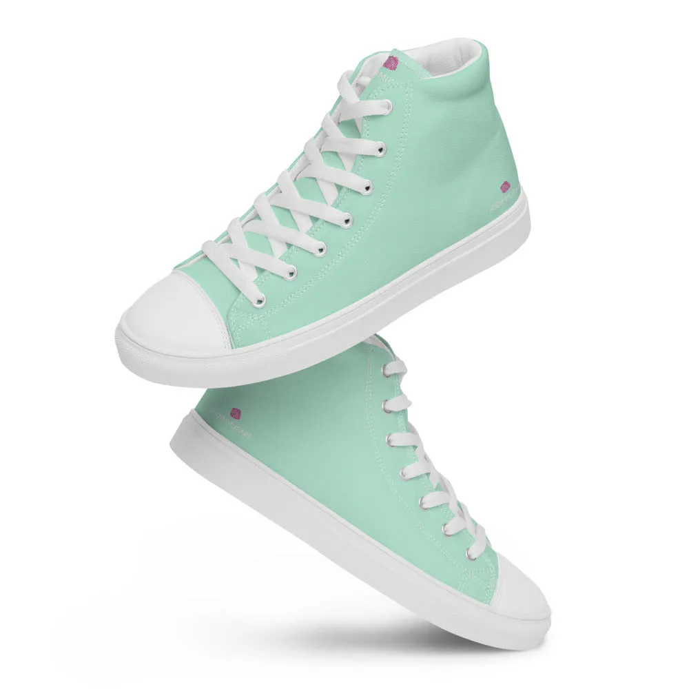 Light Blue Men's High Tops, Solid Light Pastel Blue Color Men’s High Top Canvas Sneaker Shoes (US Size: 5-13)