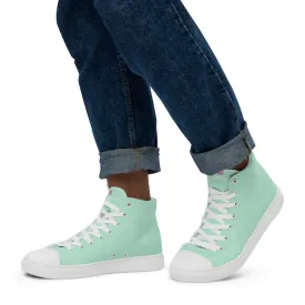 Light Blue Men's High Tops, Solid Light Pastel Blue Color Men’s High Top Canvas Sneaker Shoes (US Size: 5-13)