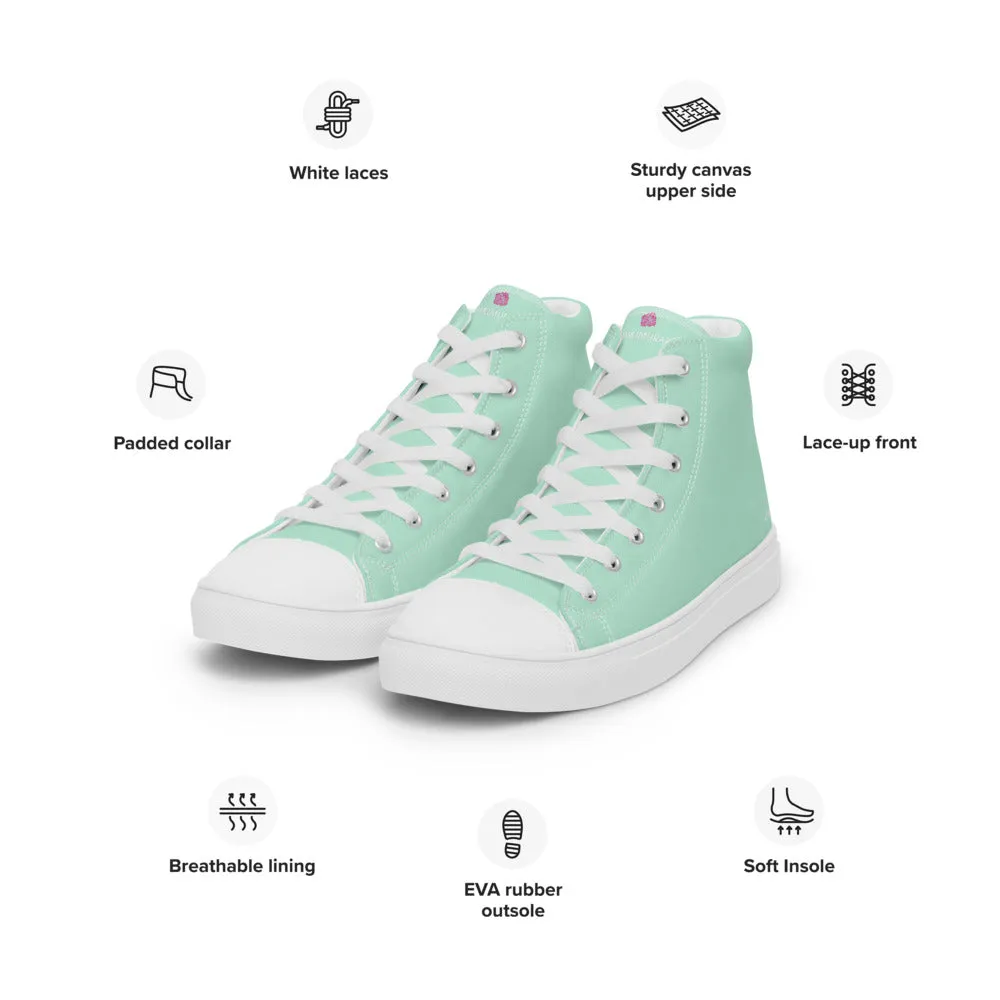 Light Blue Men's High Tops, Solid Light Pastel Blue Color Men’s High Top Canvas Sneaker Shoes (US Size: 5-13)