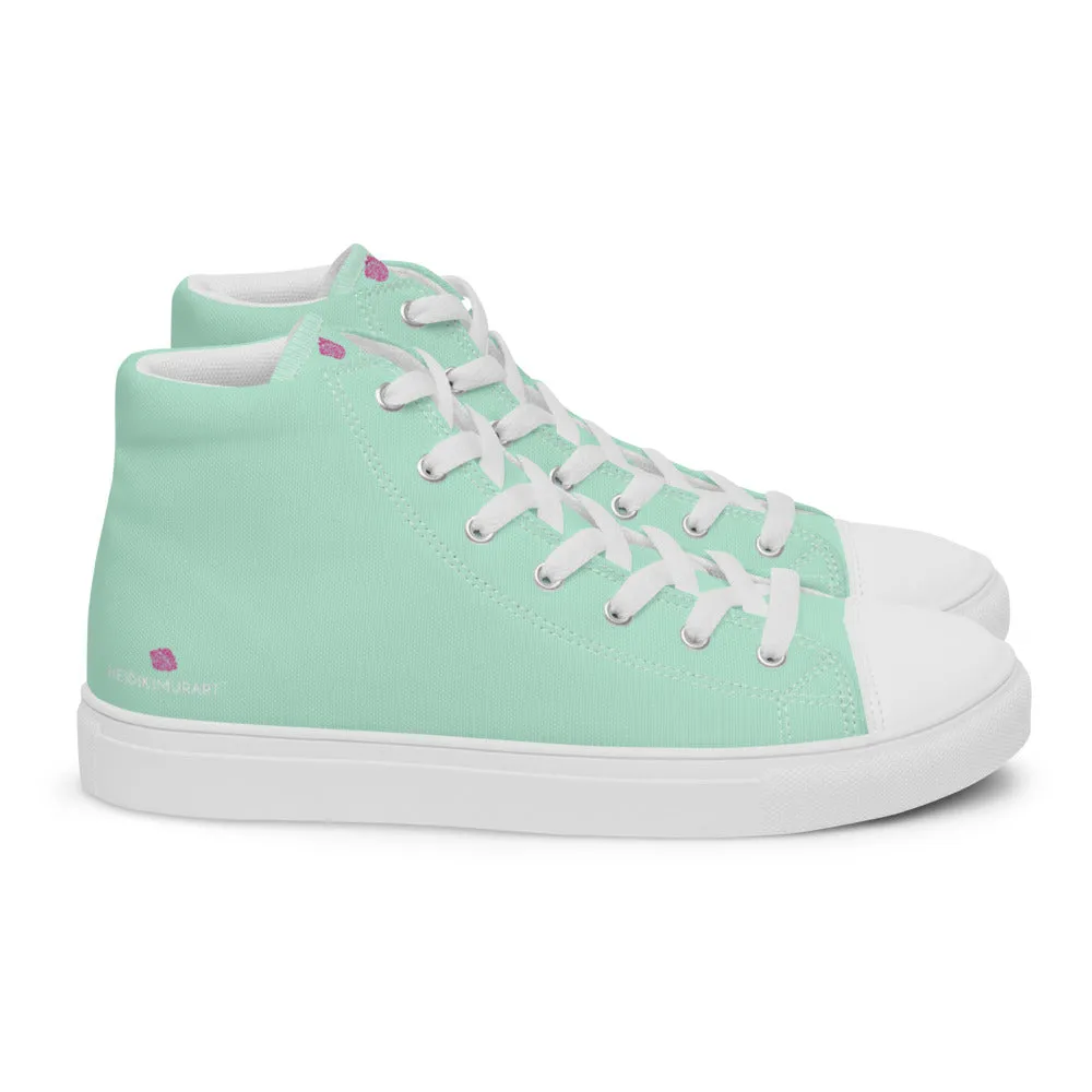 Light Blue Men's High Tops, Solid Light Pastel Blue Color Men’s High Top Canvas Sneaker Shoes (US Size: 5-13)