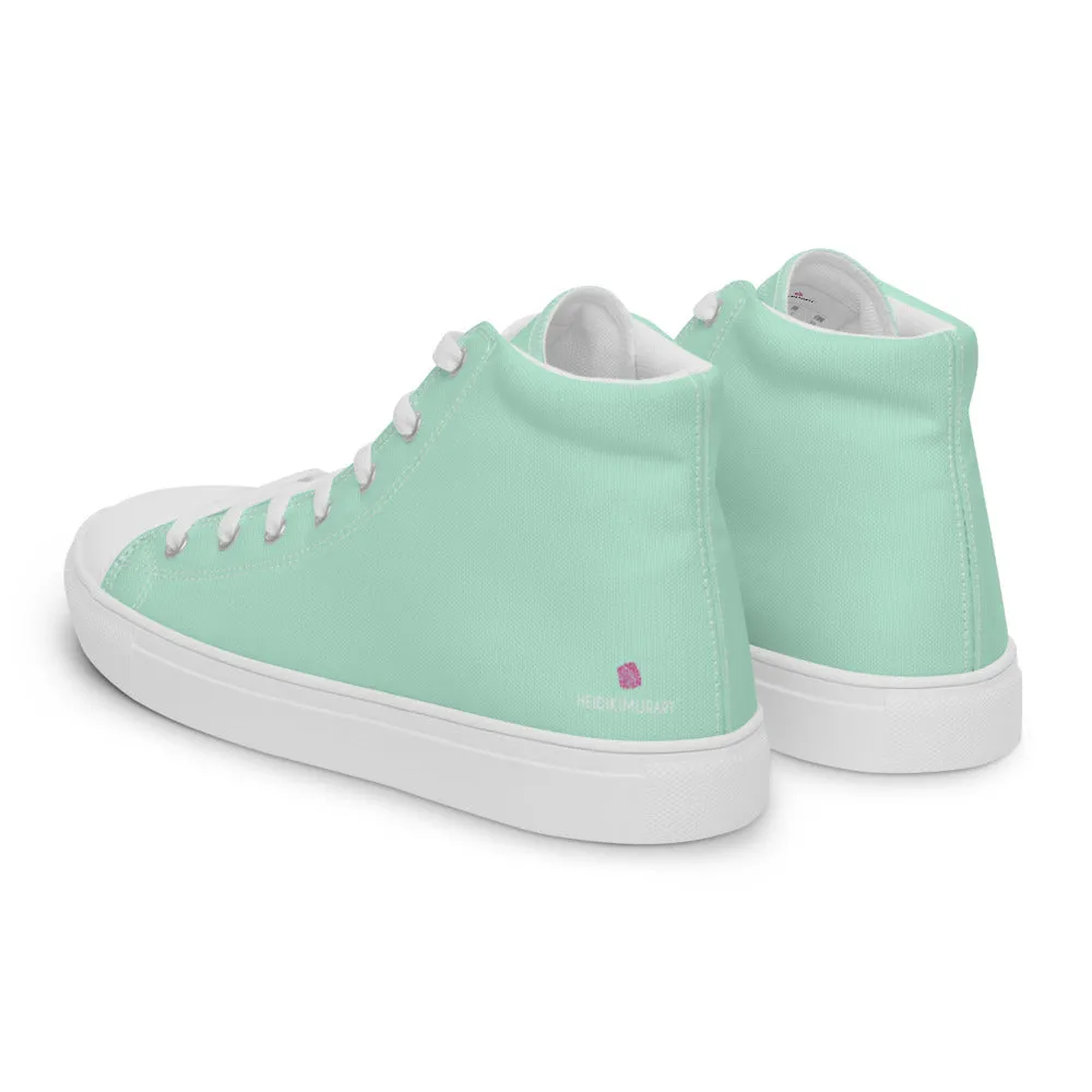 Light Blue Men's High Tops, Solid Light Pastel Blue Color Men’s High Top Canvas Sneaker Shoes (US Size: 5-13)