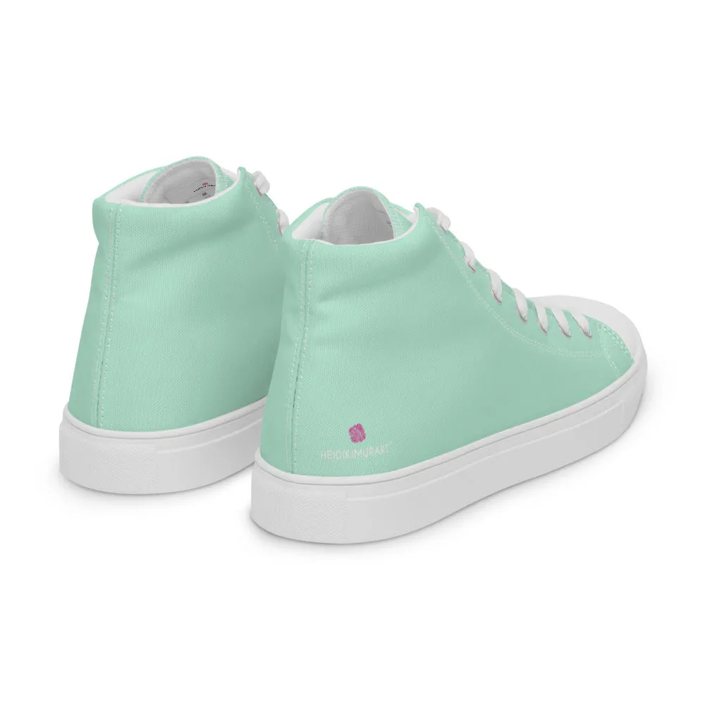 Light Blue Men's High Tops, Solid Light Pastel Blue Color Men’s High Top Canvas Sneaker Shoes (US Size: 5-13)