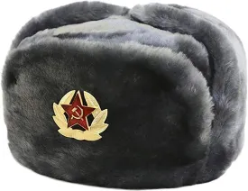 Loxdonz Ushanka Russian Military Hat with Ear Flaps and Soviet Badge, Trapper Ski Hat for Winter