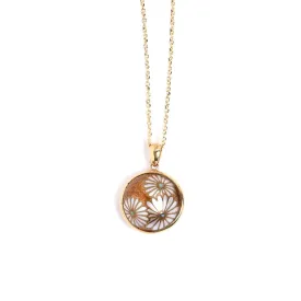 Maki-e Urushi Lacquer Pendant Necklace - Mabe Pearl / Chrysanthemum -, Traditional Japanese Urushi Lacquer Jewelry