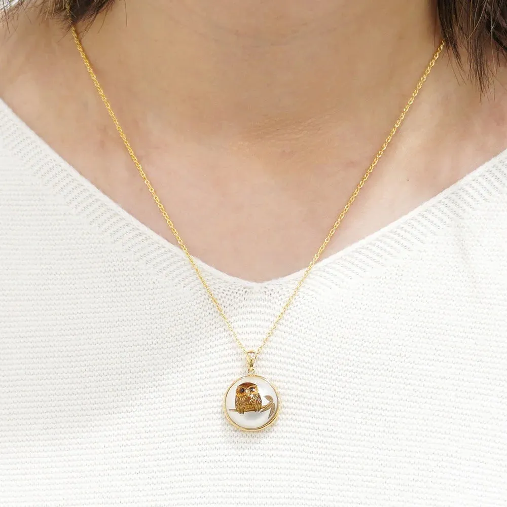 Maki-e Urushi Lacquer Pendant Necklace - Mabe Pearl / Owl -, Traditional Japanese Urushi Lacquer Jewelry