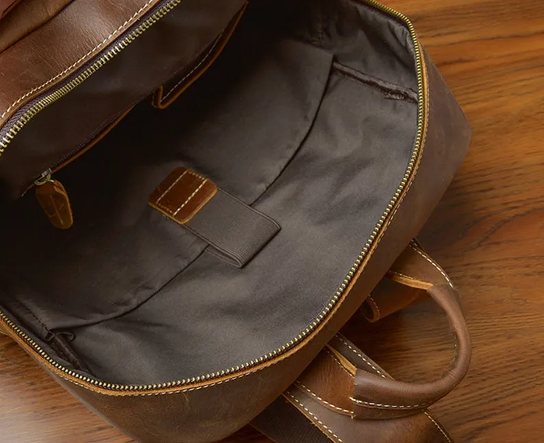Mens Full Grain Leather 14 Inches Laptop Backpack