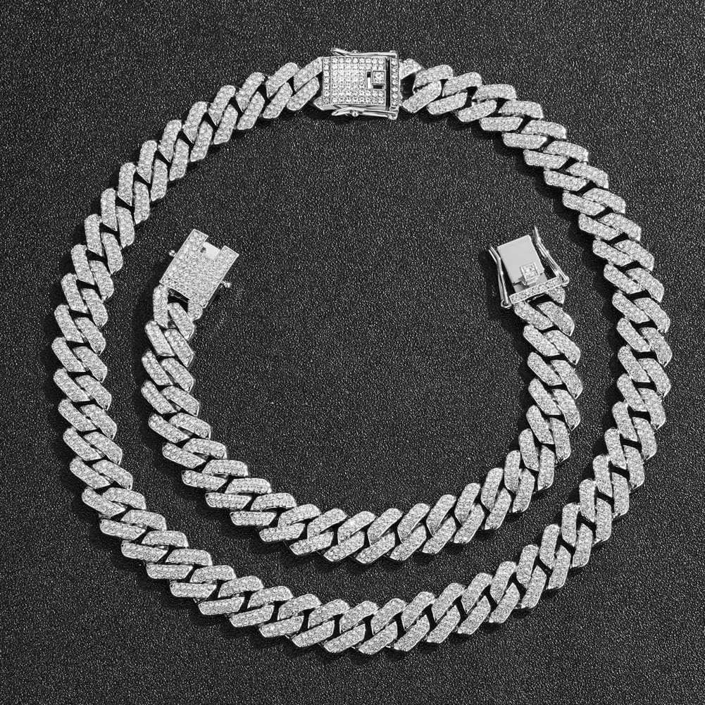 Mens Silver Cuban Link Chain Necklace for Women - Iced Out Bling Miami Cuban Link Bracelet - Hip Hop Jewelry for Men and Women