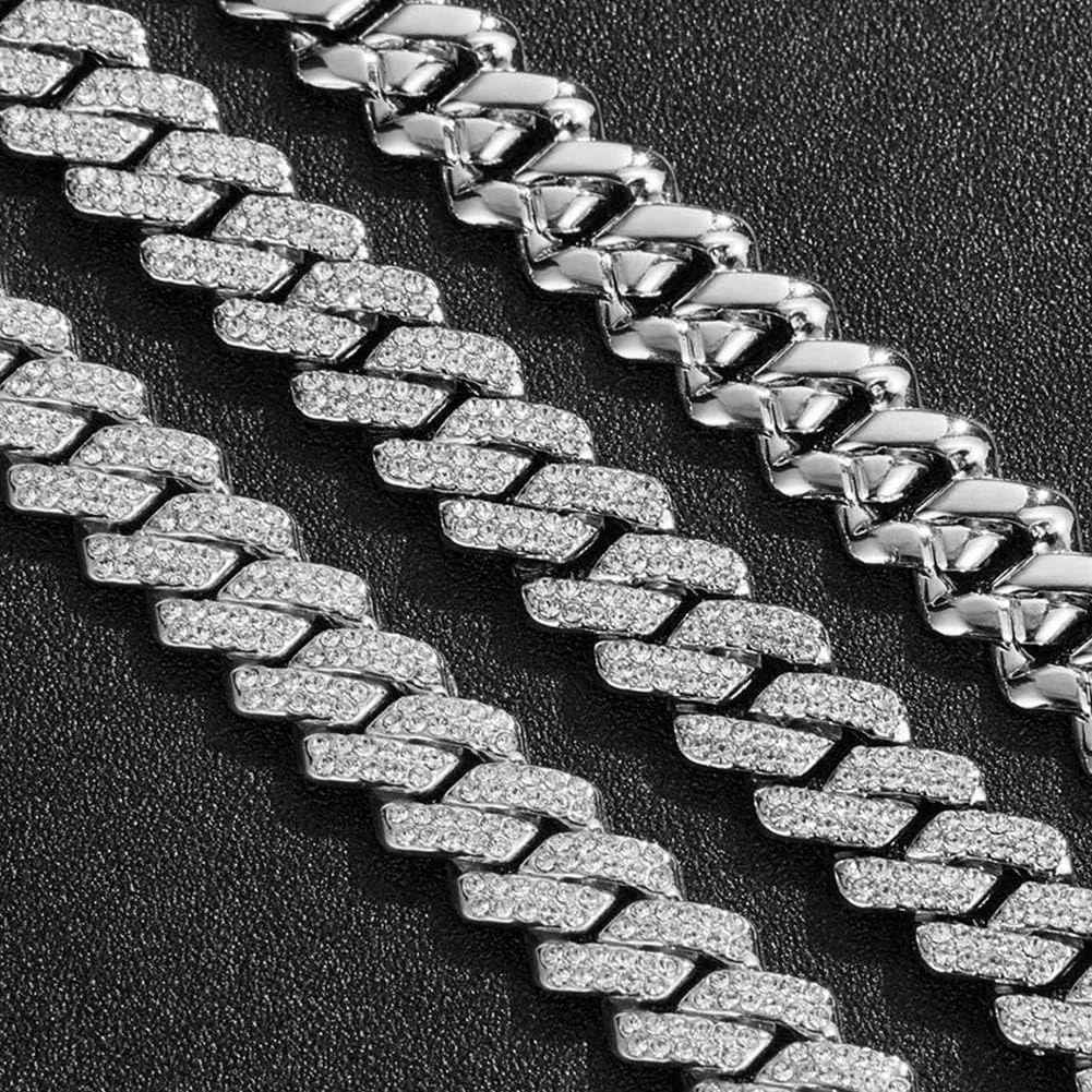 Mens Silver Cuban Link Chain Necklace for Women - Iced Out Bling Miami Cuban Link Bracelet - Hip Hop Jewelry for Men and Women