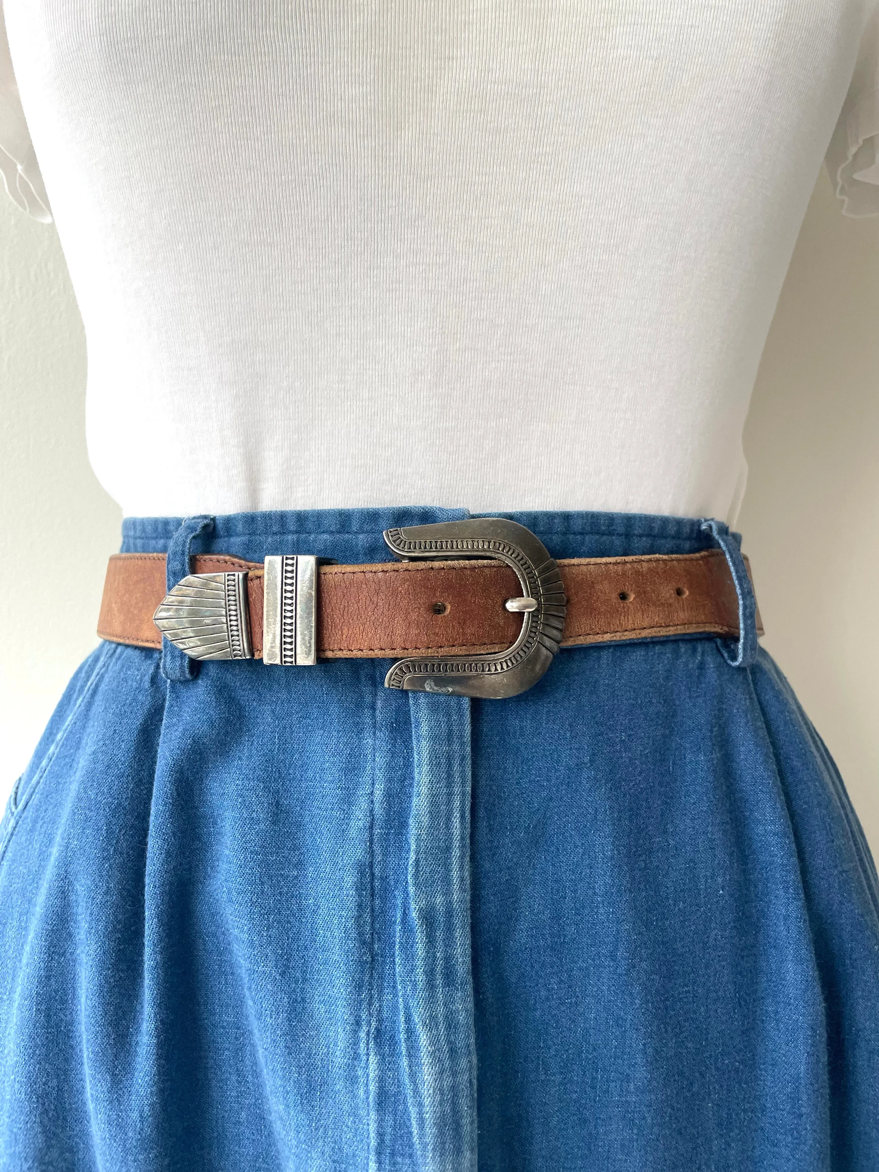 Metal Tipped Leather Belt