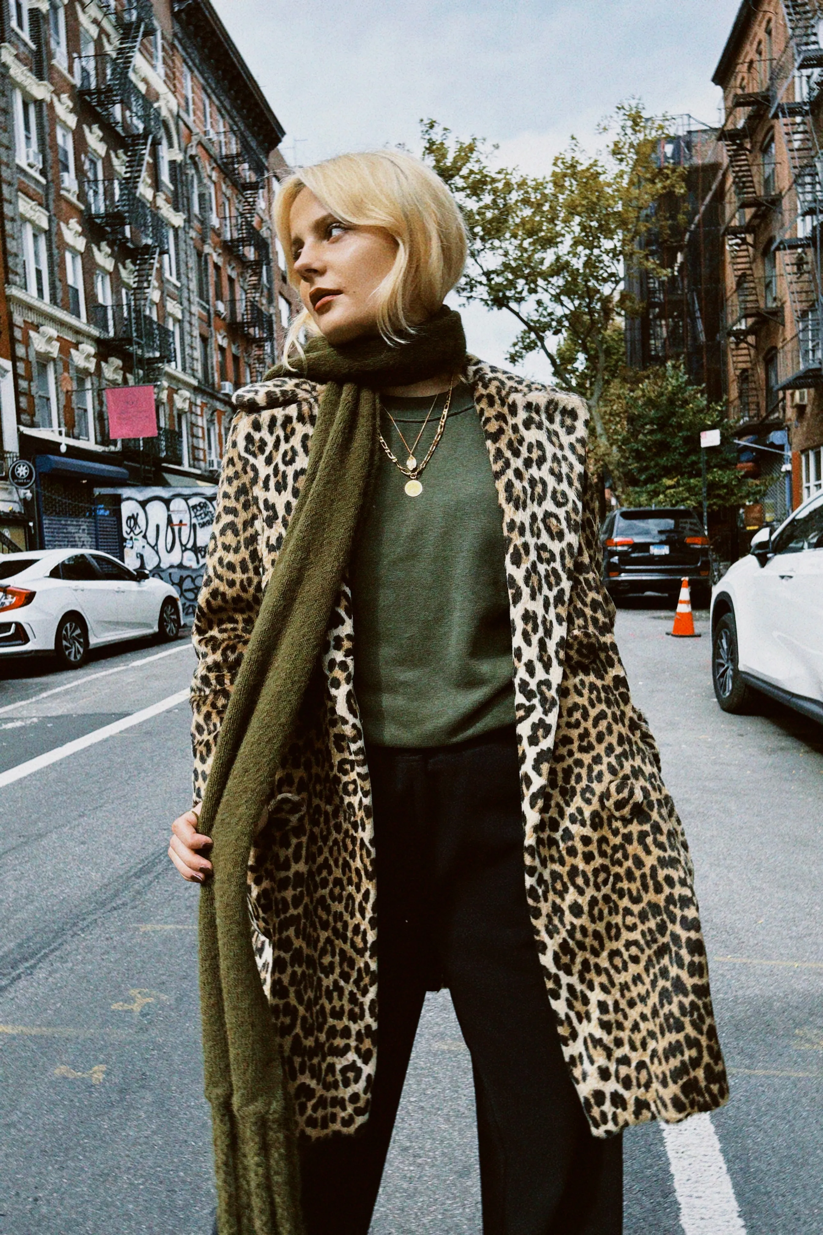 MICHAELA GREG OLIVE FRINGE SCARF
