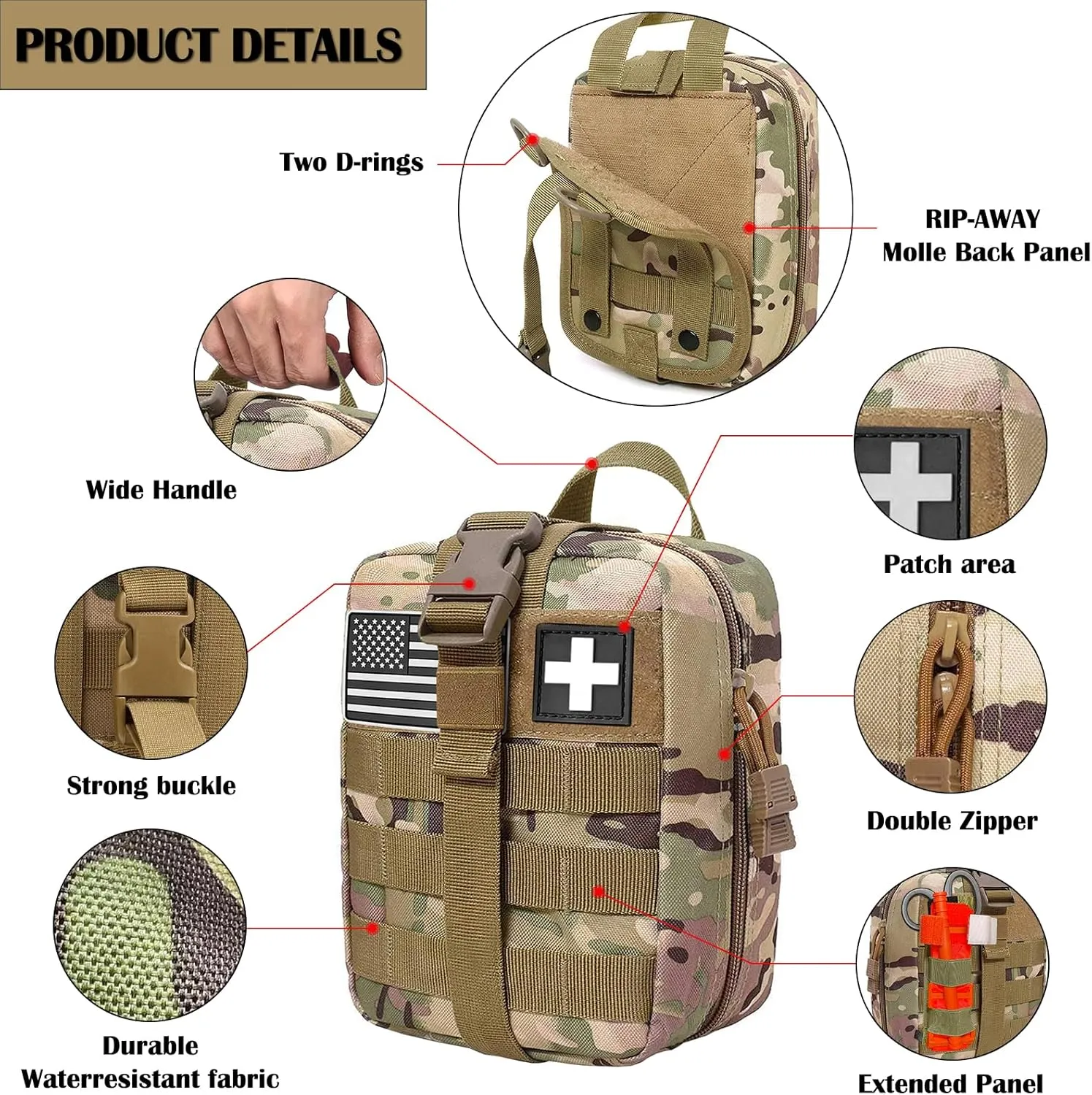 Molle First Aid Pouch Empty Medical Bag IFAK Tactical Rip-Away Pouches Small Bug Out Bags Trauma Medic Bag
