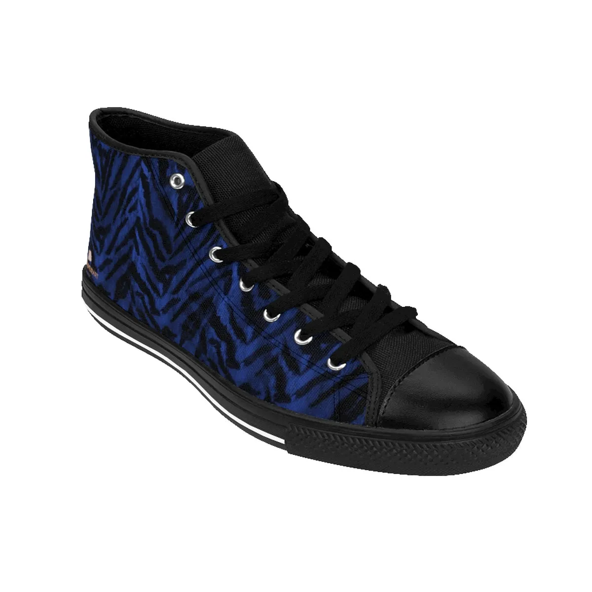 Navy Blue Tiger Stripe Shoes, Best Men's Sneakers, Animal Print Premium Quality High-Top Fashion Shoes