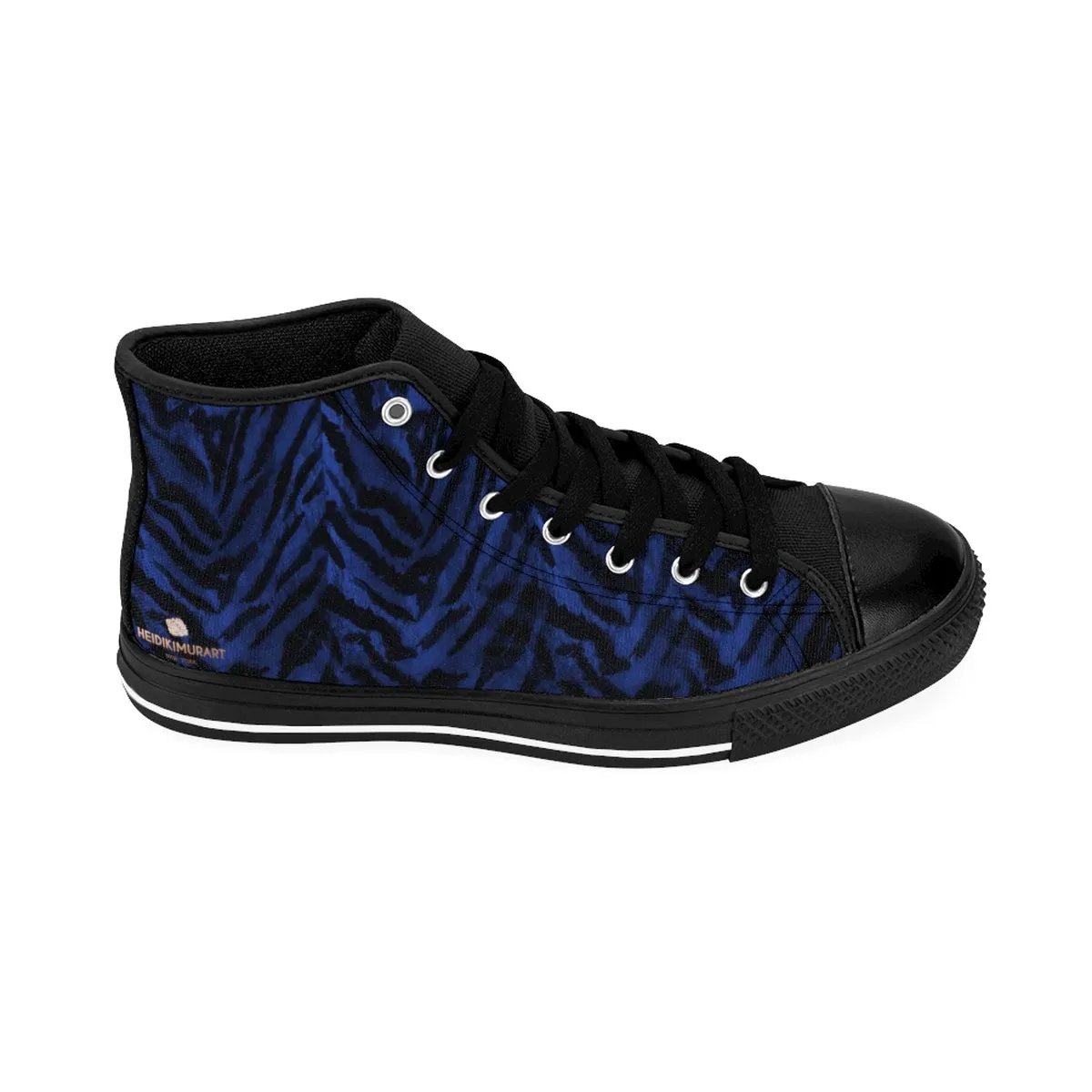 Navy Blue Tiger Stripe Shoes, Best Men's Sneakers, Animal Print Premium Quality High-Top Fashion Shoes