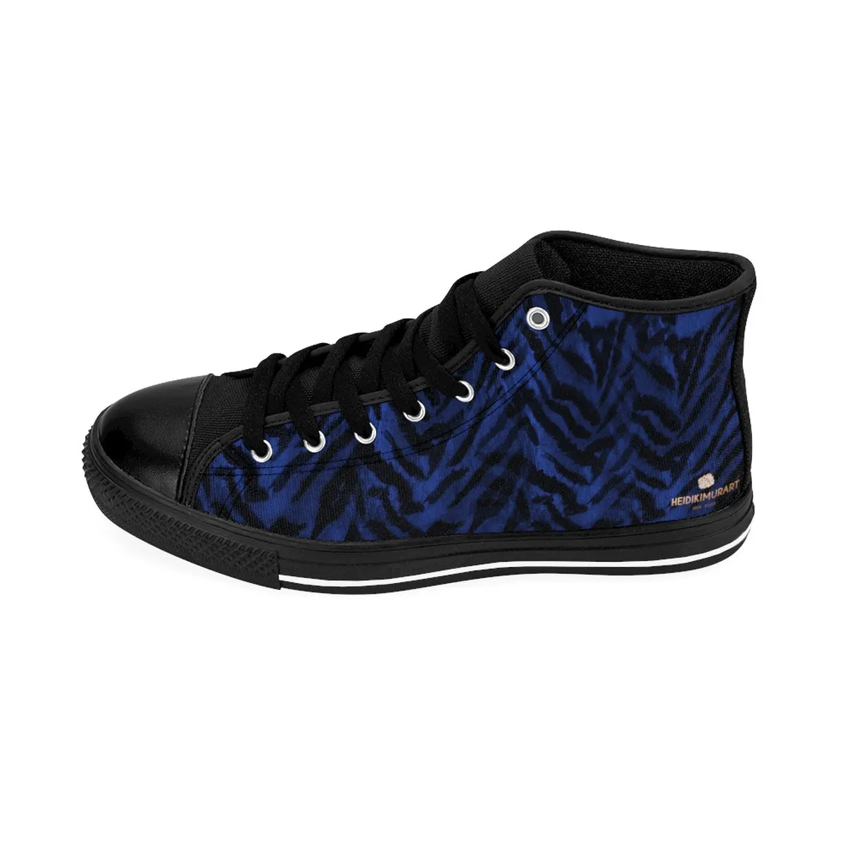 Navy Blue Tiger Stripe Shoes, Best Men's Sneakers, Animal Print Premium Quality High-Top Fashion Shoes
