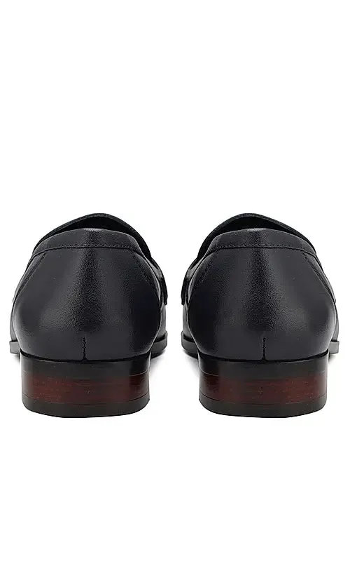 Navy Plain Leather Loafers