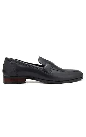 Navy Plain Leather Loafers