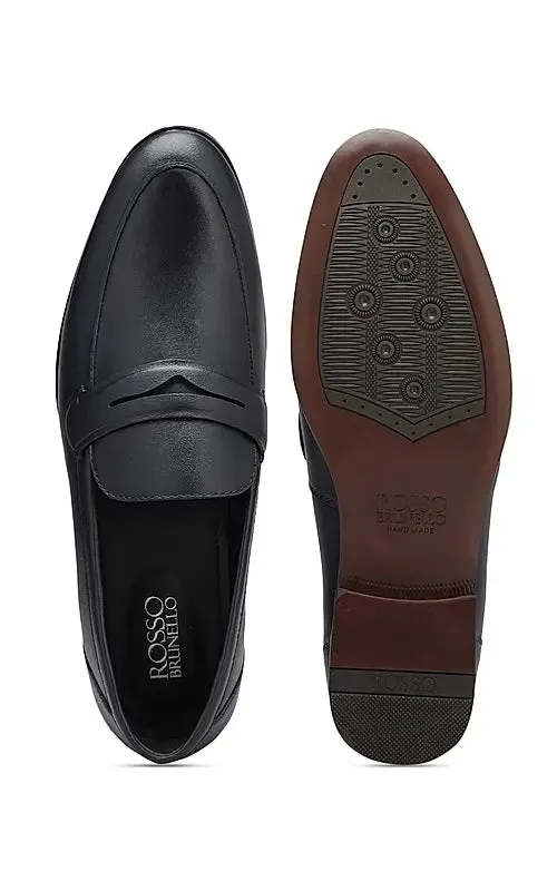 Navy Plain Leather Loafers