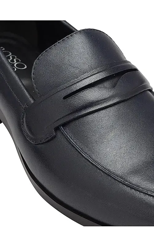 Navy Plain Leather Loafers