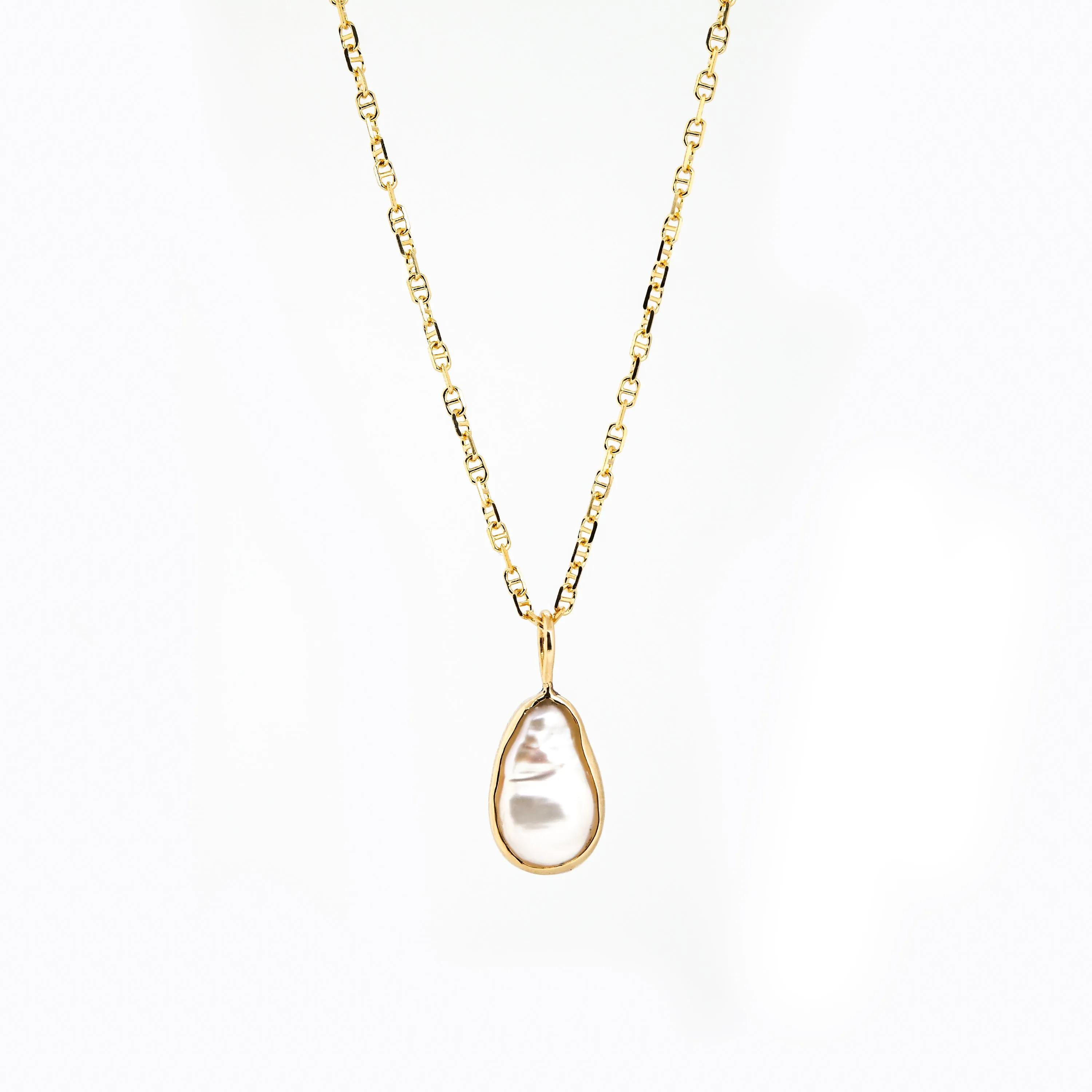 Pearl Outline Pendant / Necklace, Solid Gold