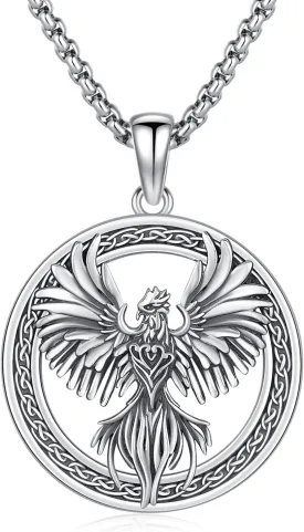 Phoenix Necklace 925 Sterling Silver Oxidized vintage Celtics Necklace Phoenix Rising Crystal Necklace Pendant Phoenix Charm Jewelry Gifts for Women Men