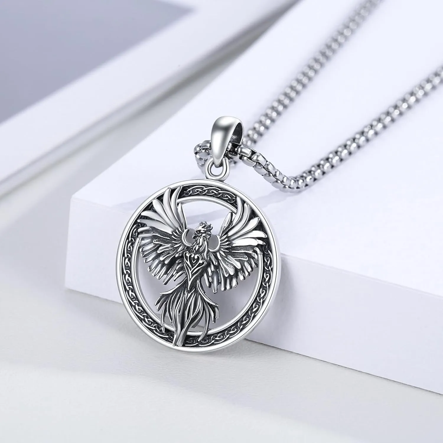 Phoenix Necklace 925 Sterling Silver Oxidized vintage Celtics Necklace Phoenix Rising Crystal Necklace Pendant Phoenix Charm Jewelry Gifts for Women Men