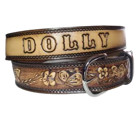 "Flowers and the Butterfly" NAME Leather Belt  "Quick Ship"