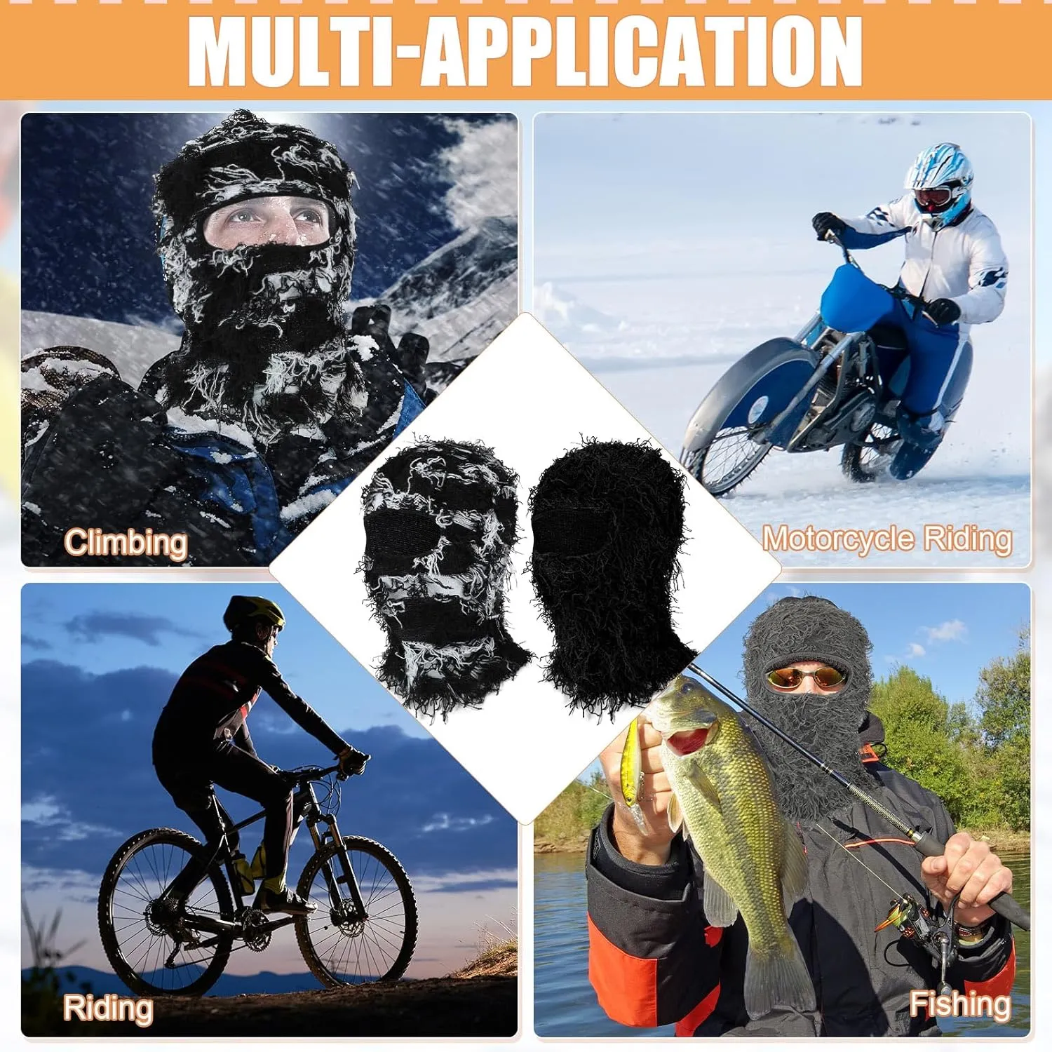 Ramede 6 Pcs Distressed Balaclava Ski Mask Full Face Balaclava Mask Knitted Cool Windproof Mask for Men Women for Cold Winter
