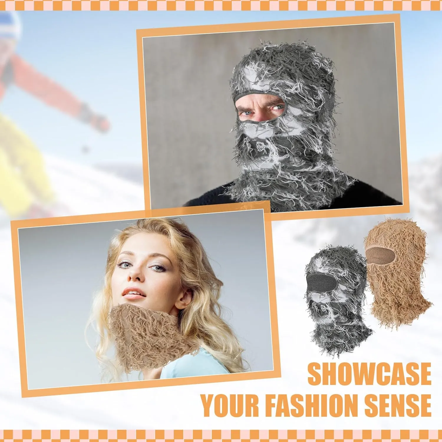 Ramede 6 Pcs Distressed Balaclava Ski Mask Full Face Balaclava Mask Knitted Cool Windproof Mask for Men Women for Cold Winter