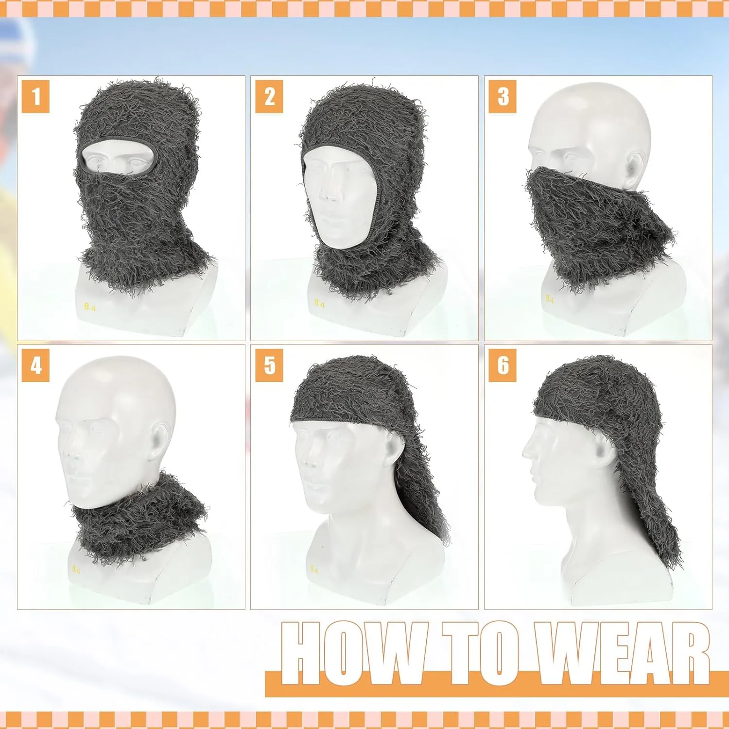 Ramede 6 Pcs Distressed Balaclava Ski Mask Full Face Balaclava Mask Knitted Cool Windproof Mask for Men Women for Cold Winter