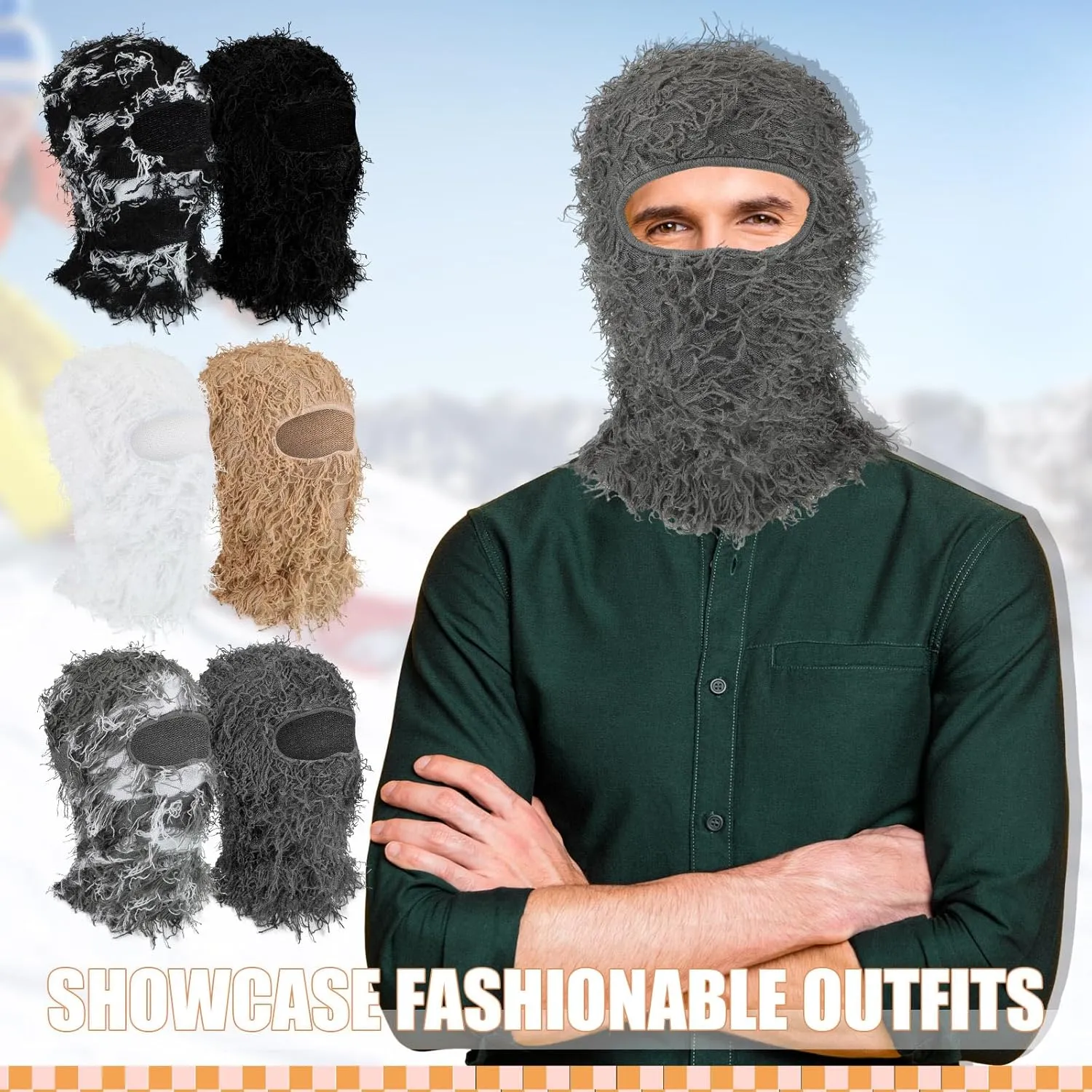 Ramede 6 Pcs Distressed Balaclava Ski Mask Full Face Balaclava Mask Knitted Cool Windproof Mask for Men Women for Cold Winter