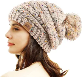 REDESS Women Winter Pom Pom Beanie Hat with Warm Fleece Lined