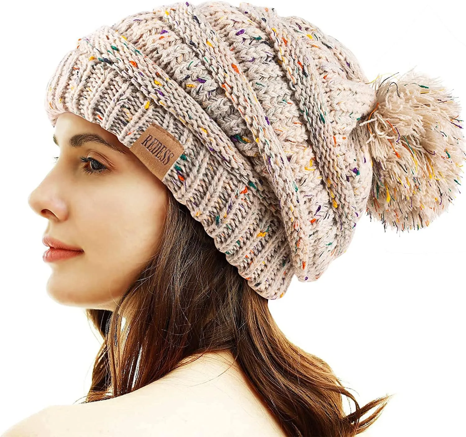 REDESS Women Winter Pom Pom Beanie Hat with Warm Fleece Lined