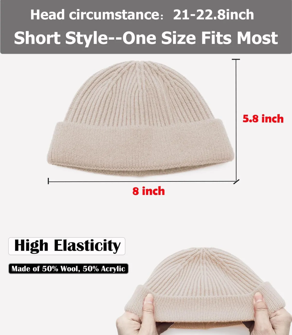 ROYBENS Swag Wool Short Fisherman Beanie for Men Women, Knit Cuff Trawler Beanie Watch Hat, Soft Spring Fall Skull Cap Unisex