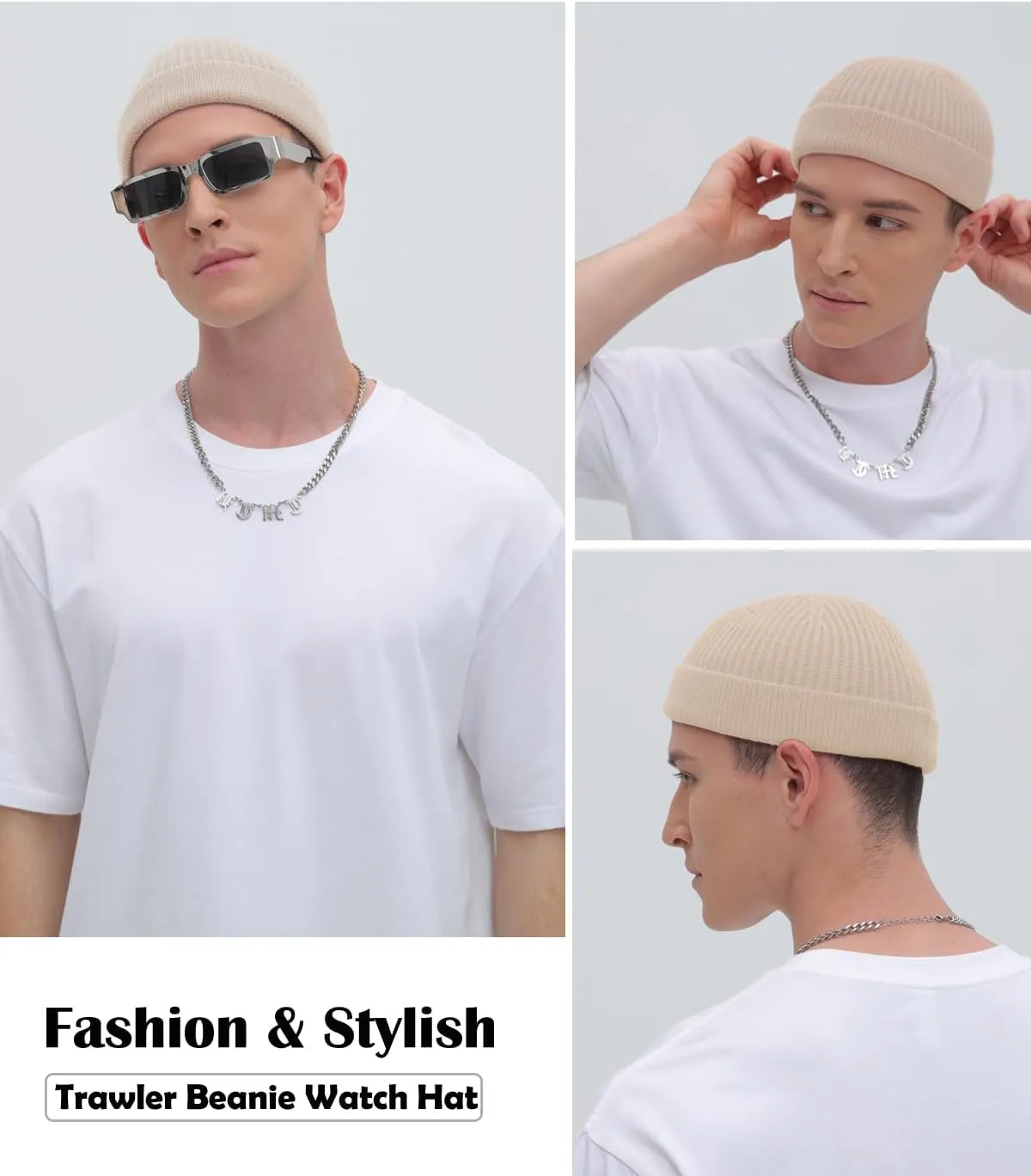 ROYBENS Swag Wool Short Fisherman Beanie for Men Women, Knit Cuff Trawler Beanie Watch Hat, Soft Spring Fall Skull Cap Unisex