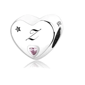 S925 Silver New Alphabet Initial Letter Z Heart Charm For Bracelet and Necklace