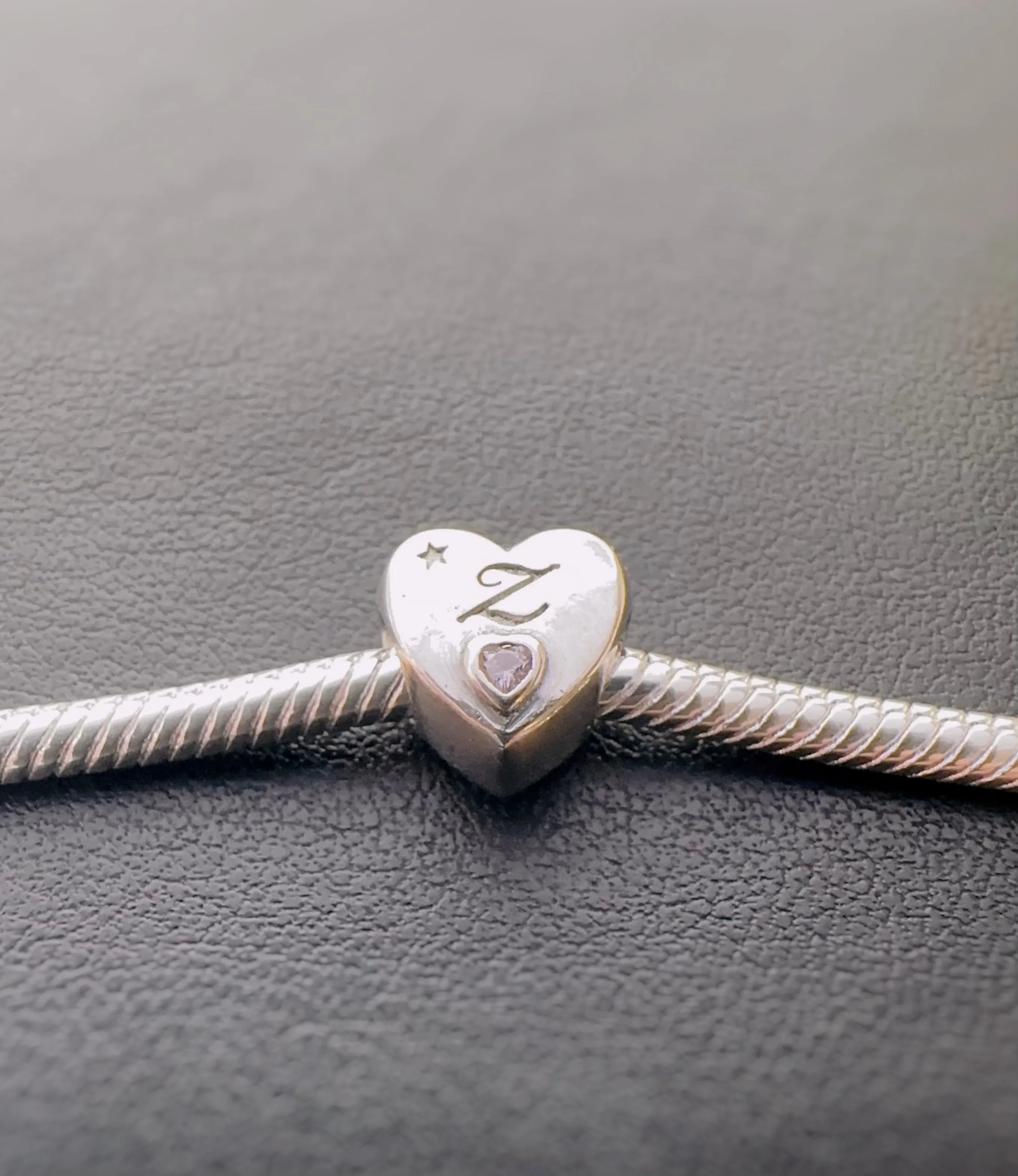 S925 Silver New Alphabet Initial Letter Z Heart Charm For Bracelet and Necklace