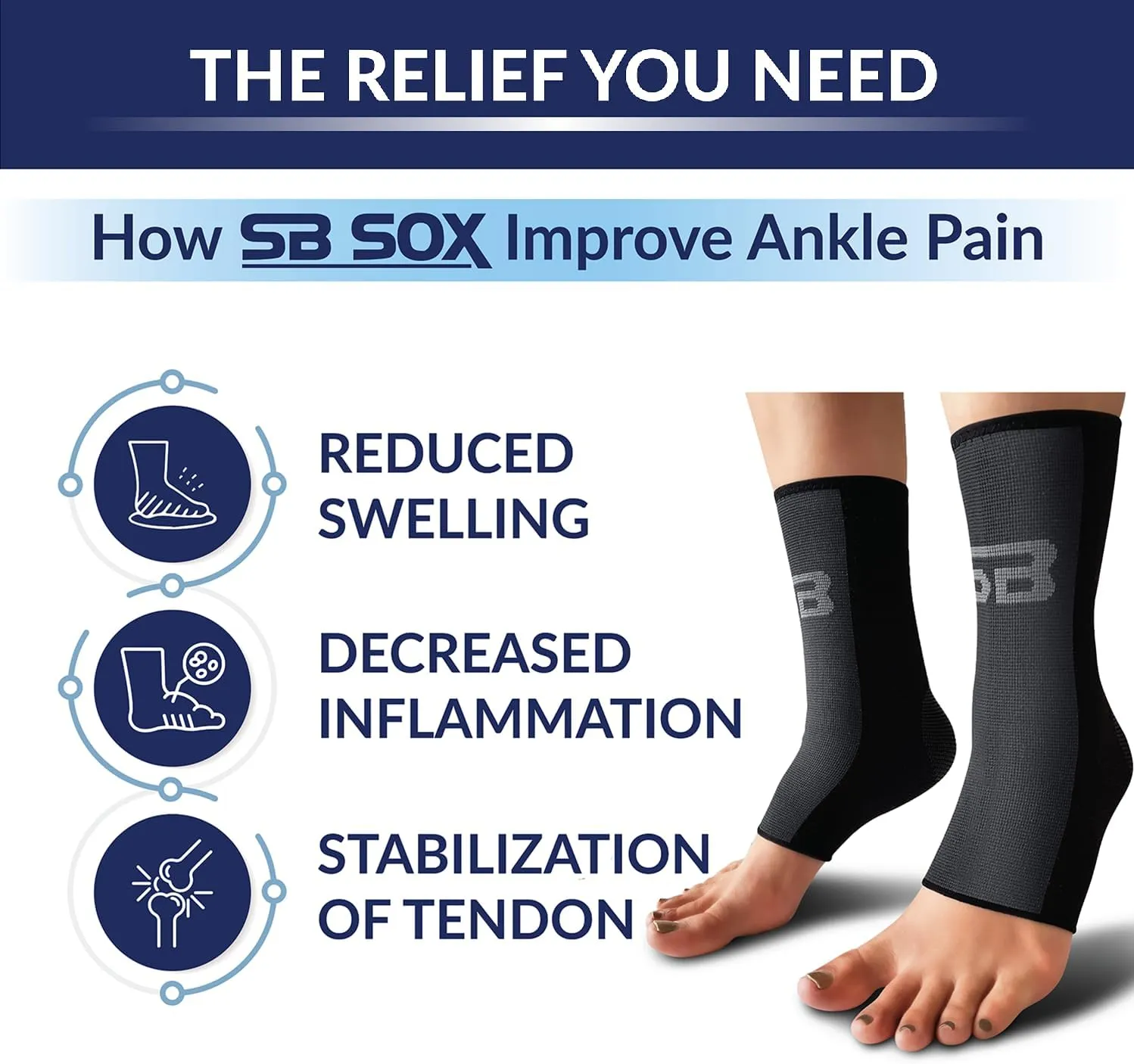 SB SOX Compression Ankle Brace (1 Pair)  Ankle Support Sleeve for Men & Women  Relief for Achilles, Sprains, Plantar Fasciitis